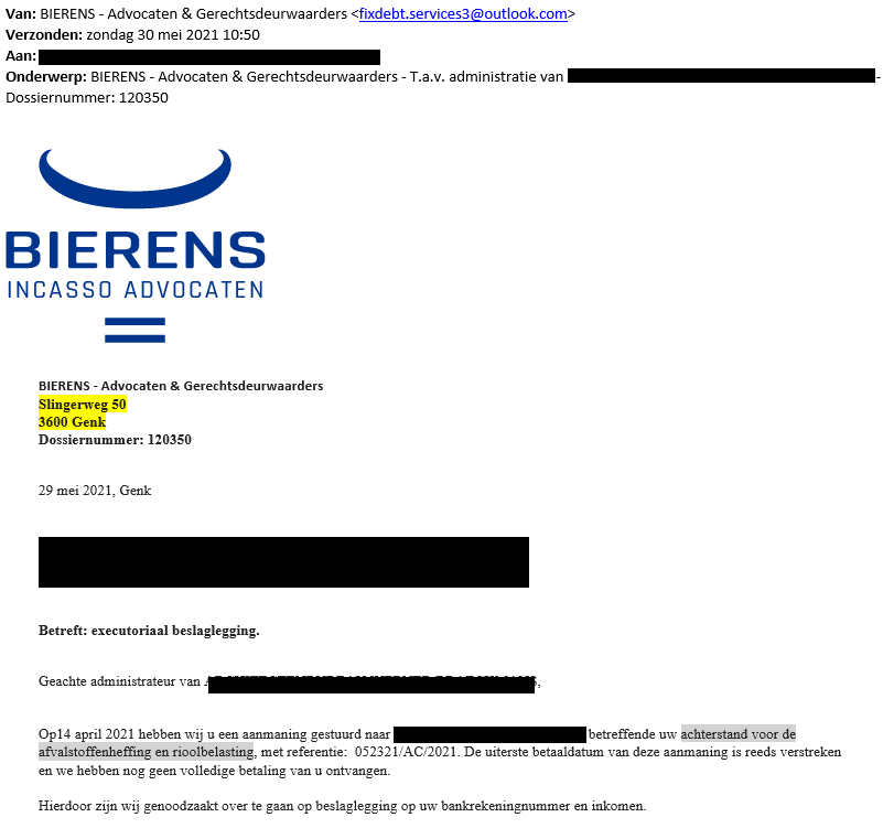 Phishing mail bierens
